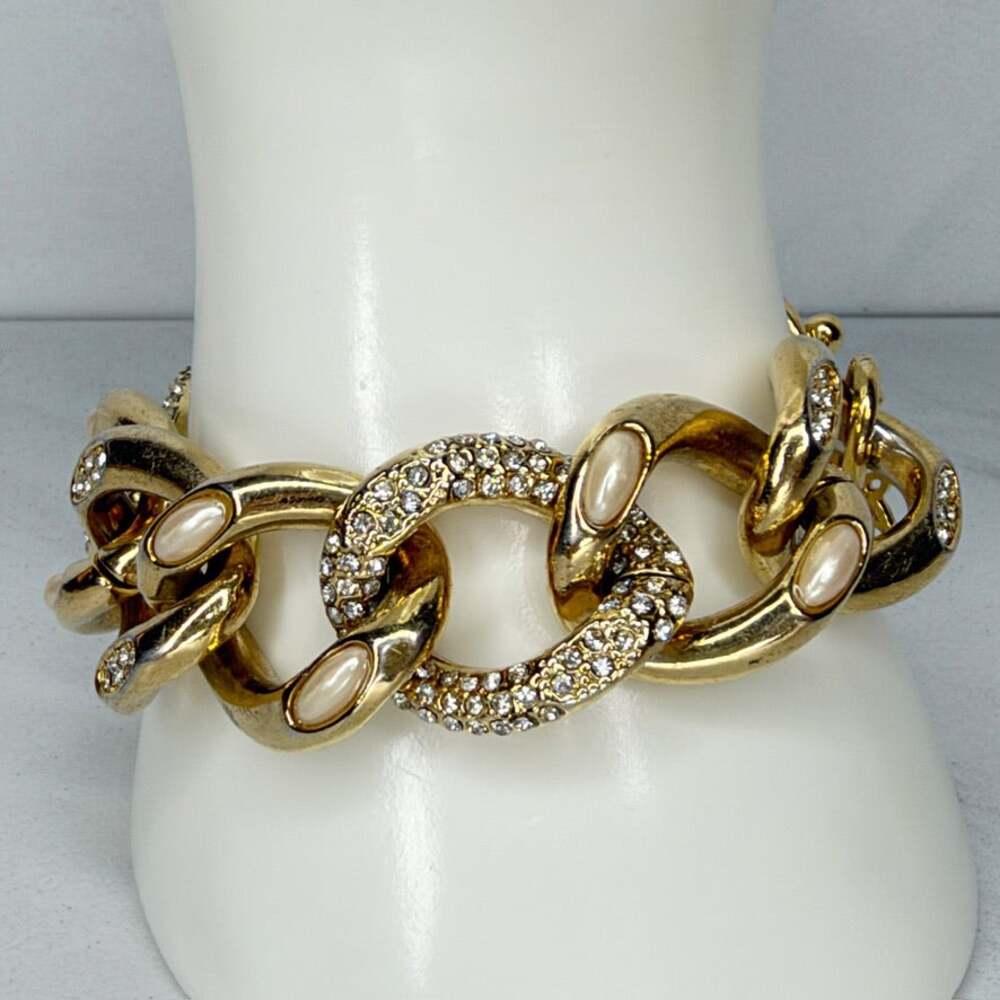 Ann Taylor Chunky Rhinestone Faux Pearl Chain Bracelet ✨